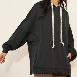 Free People Oversized Black Hoodie with Contrast Drawstrings